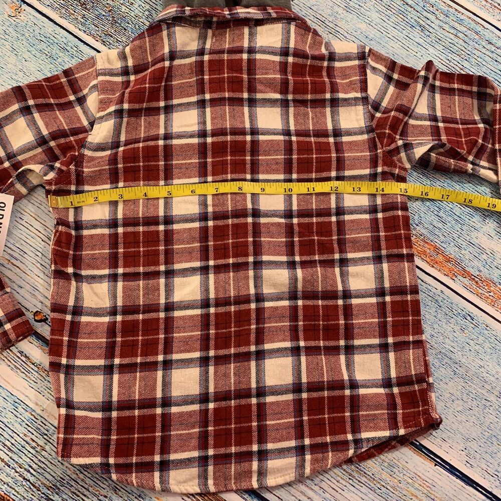 Old Navy Boys Shirt Kids Plaid Flannel Hooded Buttons Red Fleece Cowboy 6 7 S - Picture 12 of 12